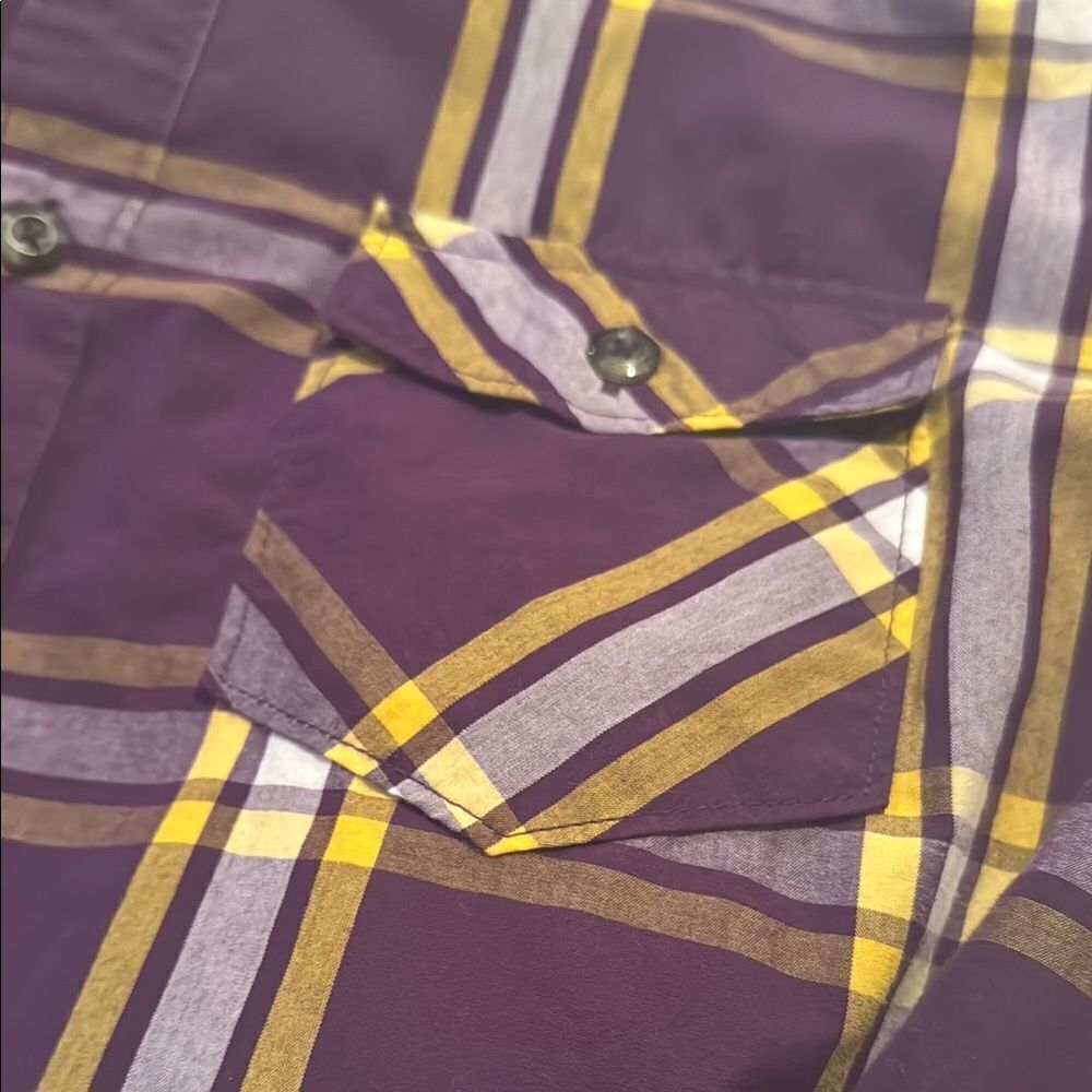 Magellan Outdoors Purple and Yellow Casual Button Down Shirt - Picture 3 of 6
